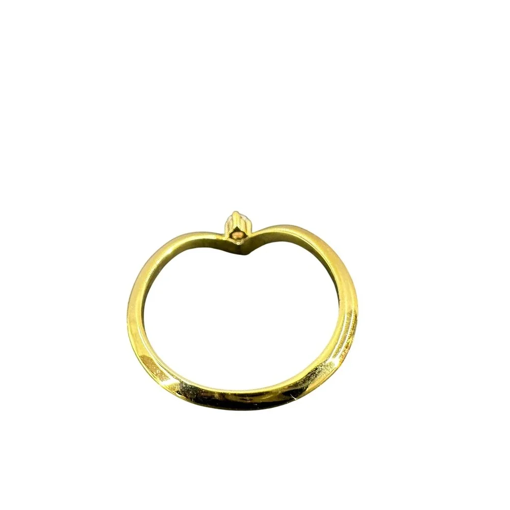 Gold Tone V Wishbone Ring with Cubic Zirconia Accent‎ Fashion Jewelry Size 6